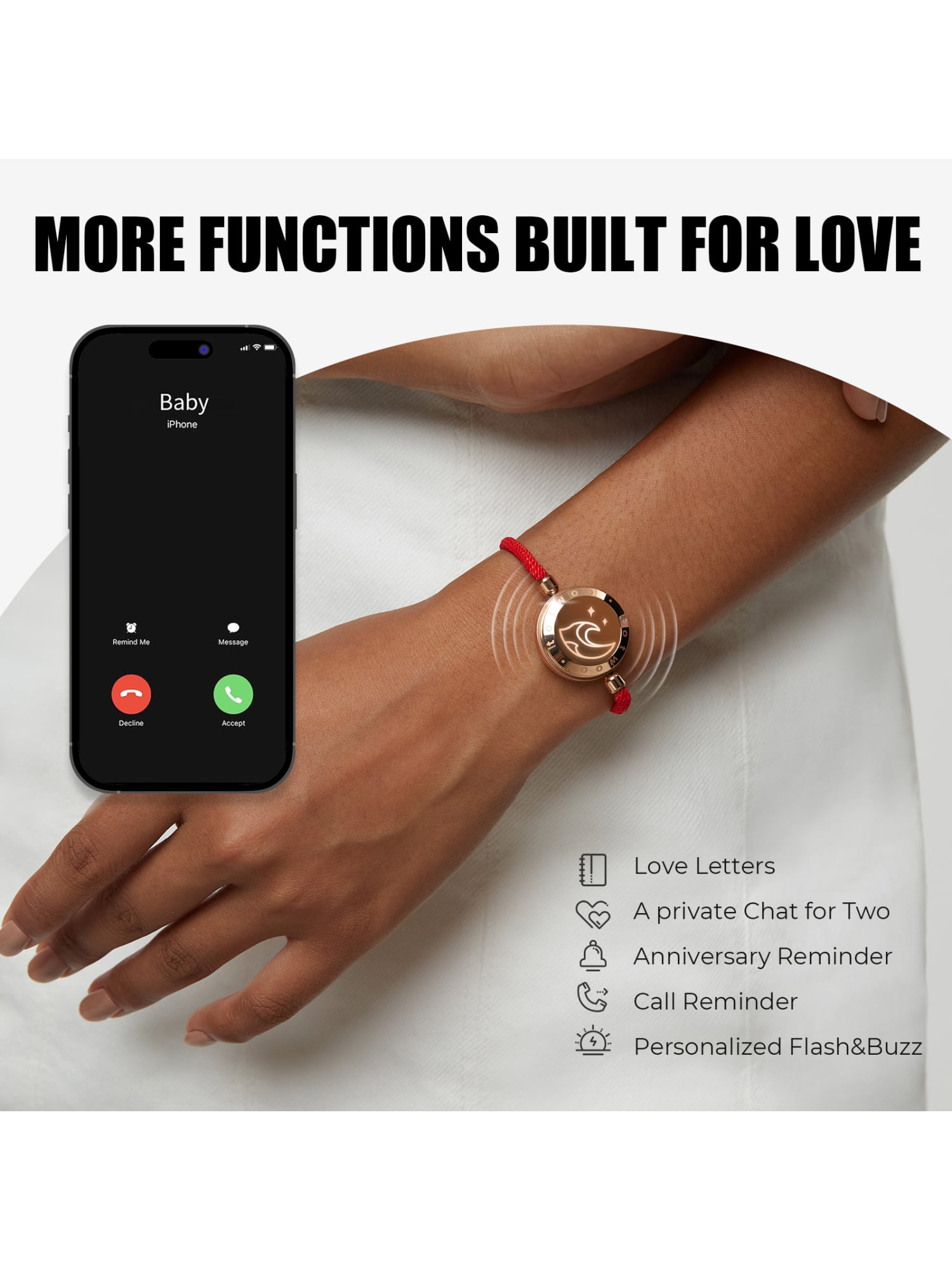 Totwoo Long Distance Touch Bracelets for Couples Relationship Light  up&Vibrate Smart Bracelets Bluetooth Connecting Jewelry-Sun&Moon Milan Rope  Black