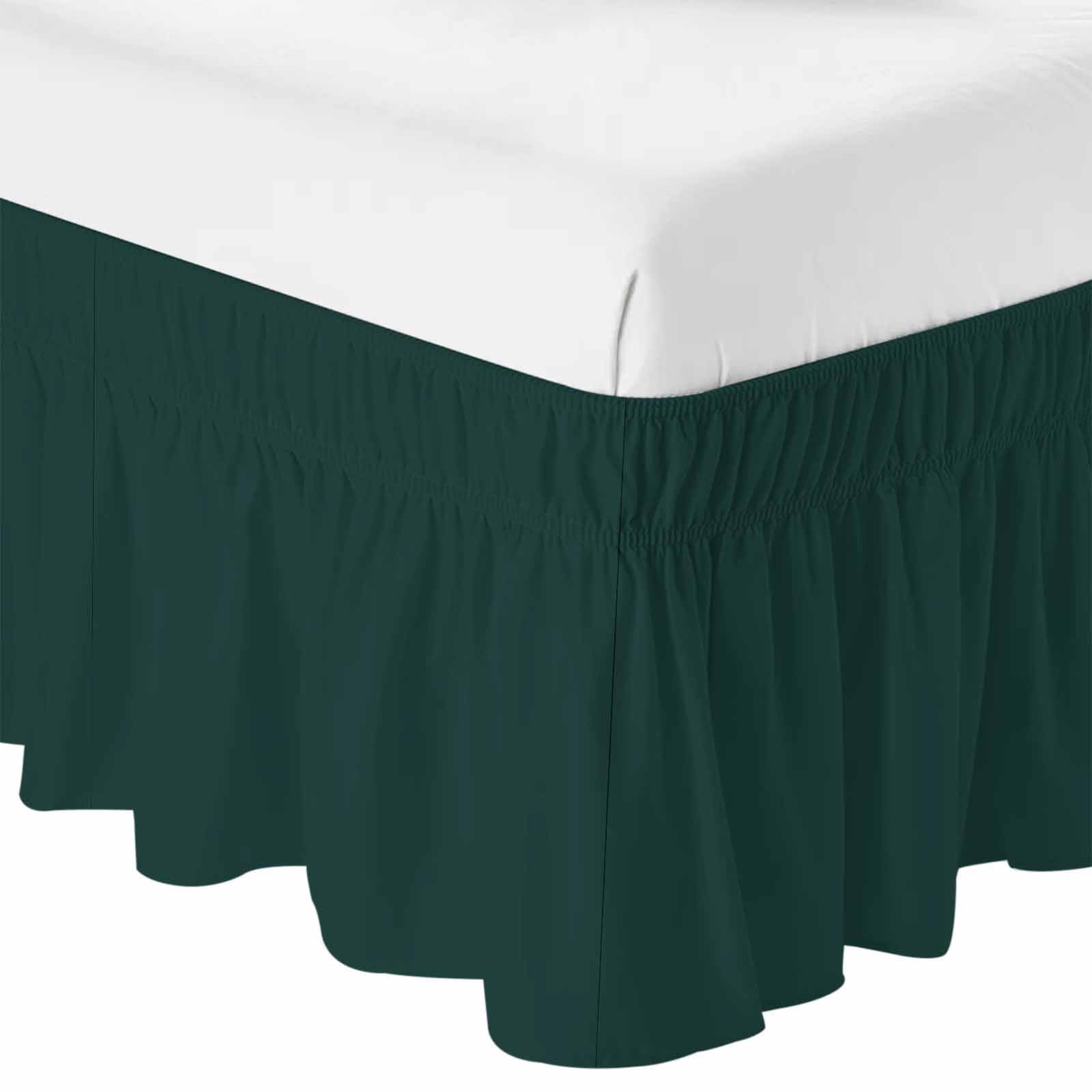 Bed Skirt Solid Color Adjustable Elastic Wrap-Around Dust Ruffle with Deep Green 18 Inch Drop, Bed Frame Cover for Queen Size Bed