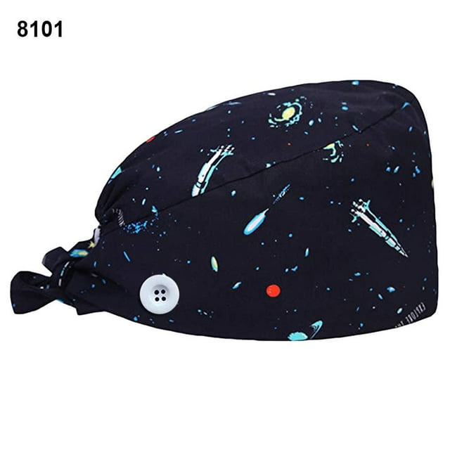 Scrub Cap Uni Dog Feather Adjustable Anti Sweat Dustproof Button Scrub Cap Bouffant Hat