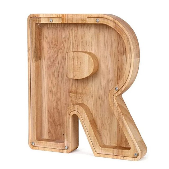 Hucha de madera con 26 letras en inglés, caja de ahorro de dinero, almacenamiento de monedas, adorno de escritorio, decoración, regalo para niños