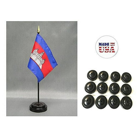 Box of 12 Cambodia 4"x6" Miniature Desk & Table Flags Includes 12 Flag Stands & 12 Cambodian Small Mini Stick Flags