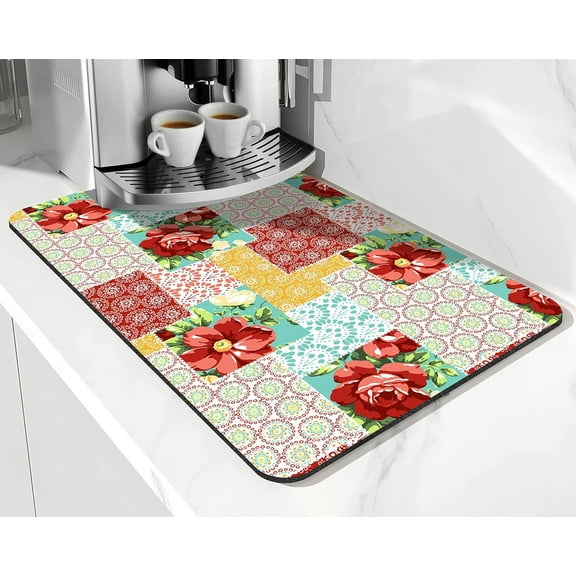 Coffee Bar Mat Accessories for Countertop Pioneer Flower Absorbent Hide Stain Rubber Backed Dish Drying Mats for Kitchen Counter Draining Pad Decor Gift Fit Under Coffee Maker (20x12in)