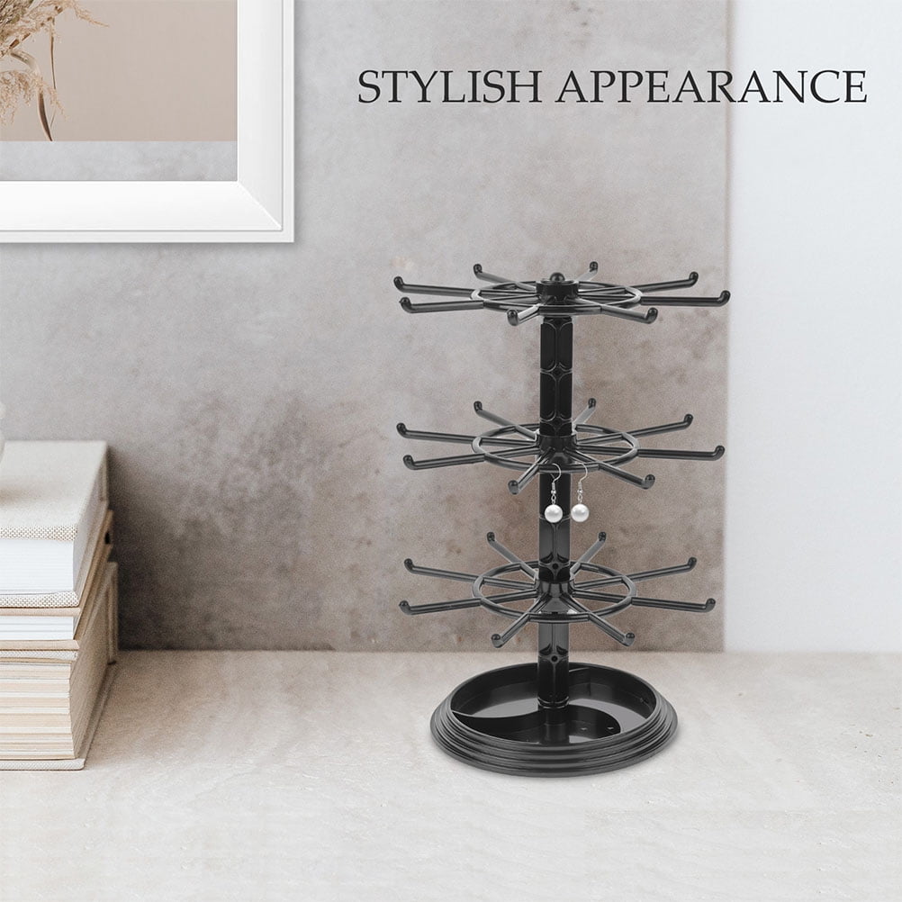 2pcs Black Plastic 3 Tier Rotating Jewelry Display Stand for Necklace Earring Keychain Organizer at Retail Vendor Events