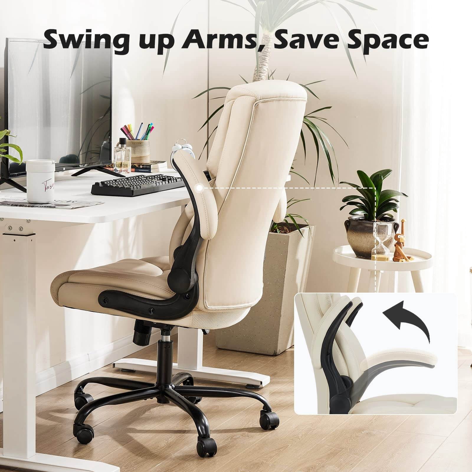 Bigleap Big and Tall Office Chair Desk Chair 300lbs Wide Seat with Adjustable Armrest and Lumbar Support PU Leather High Back Executive Task Ergonomic Computer Chair for Back Pain,White