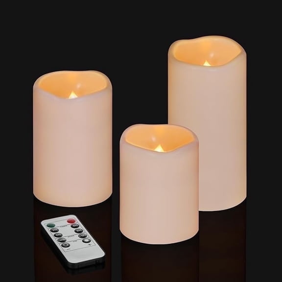 ZHIGAO Flameless LED Pillar Candles Realistic 3D Flickering Flame Battery Operated With Remote Timer 3 Pack