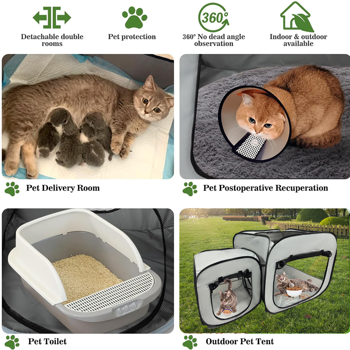 Portable Cat Playpen, Enclosure, Postoperative Recovery, House Design for Better Standing, Foldable Pet Tent for Indoor and Outdoor Use, Cat Houses & Condos Gray