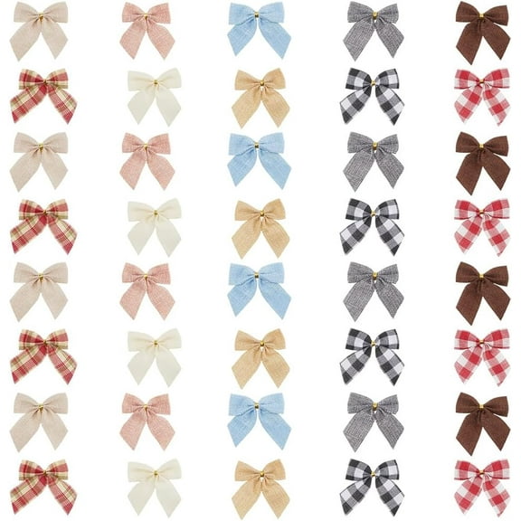 1 Box 40Pcs 10 Colors Christmas Bows Ornaments Buffalo Plaid Bows Xmas Tree Topper Bowknot Tie Wreath Garland Ribbon Sewing Decoration for Home Indoor Outdoor Wedding Party