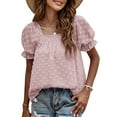 thumbnail image 1 of Camisas de manga corta Camisetas casuales de verano Señoras de verano Cuello cuadrado Gasa Jacquard Swee （rosa）, 1 of 6
