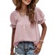 thumbnail image 1 of Camisas de manga corta, camisetas casuales de verano para mujer, blusa de gasa con cuello cuadrado y jacquard (rosa), 1 of 6