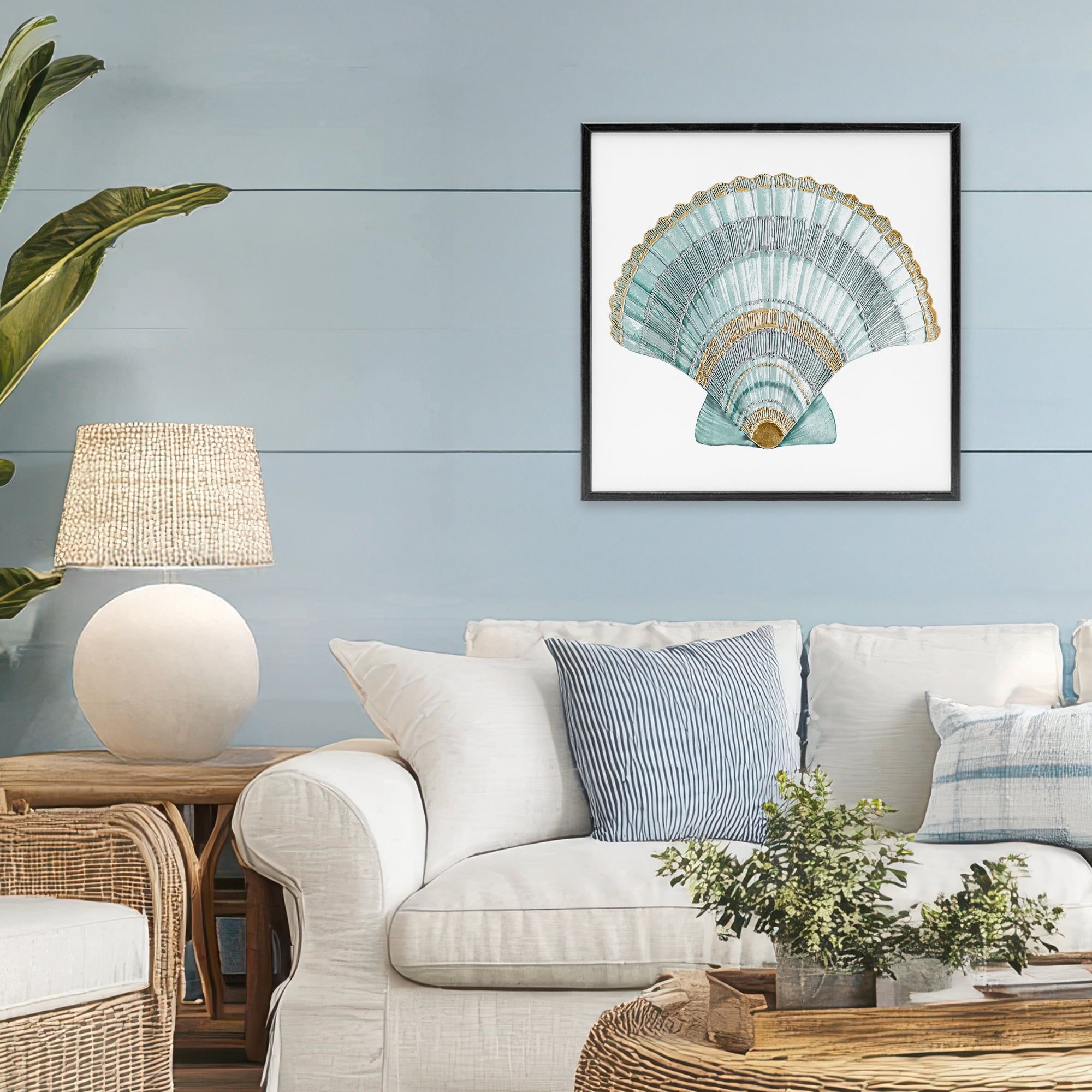 Stupell Industries Regal Shells Scallop Black Framed Giclee Art, design by Lorenzo Collective