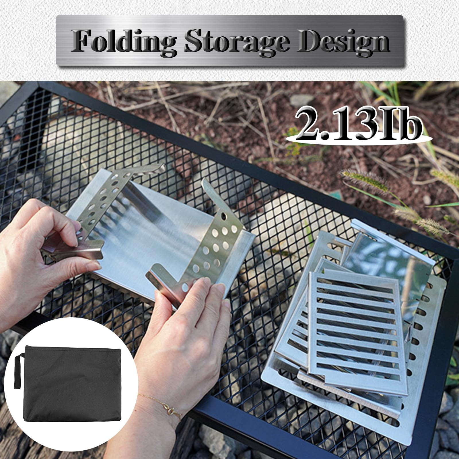 Portable Camping Stove Wood Burning Stoves Folding Stainless Steel Camping Stove BBQ, Portable Wood Burning Stove with Carrying Bag for Backpacking Camping Hiking Camping