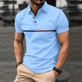 thumbnail image 2 of Mens Striped Polo Shirt Button Short Sleeve T Shirt Casual Summer Breathable Color Block Top Blue XXXL, 2 of 10