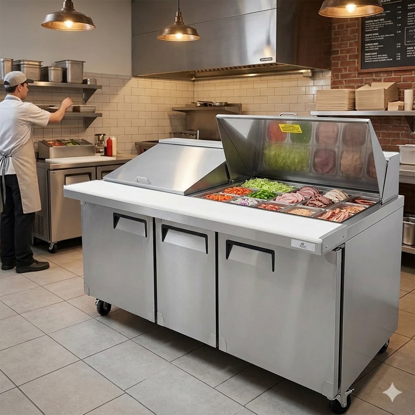 60" Mega Sandwich Prep Table Refrigerator, 18 Cu.Ft., 2-Door Commercial NSF Stainless Steel Food Prep Cooler