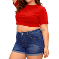 thumbnail image 2 of QERINTE Plus Size Blue Shorts for Women Stretchy High Waisted Denim 14 to 22, 2 of 6