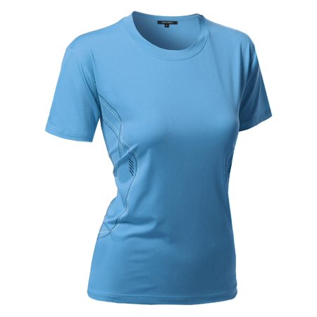 50% Polyester Crewneck FashionOutfit Women's Solid Cool Dri-Fit Active Sports Short Sleeve Crewneck T-shirt ()