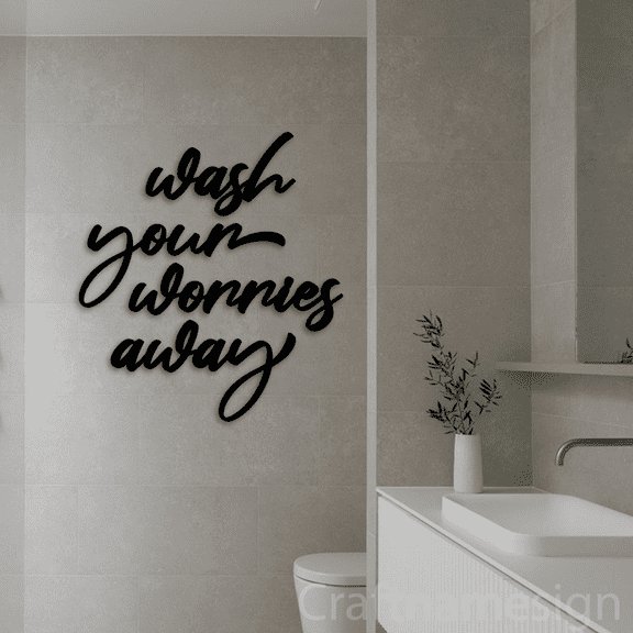 Craftnamesign Wash Your Worries Away Metal Wall Art, Bathroom Decor, Funny Bathroom Signs