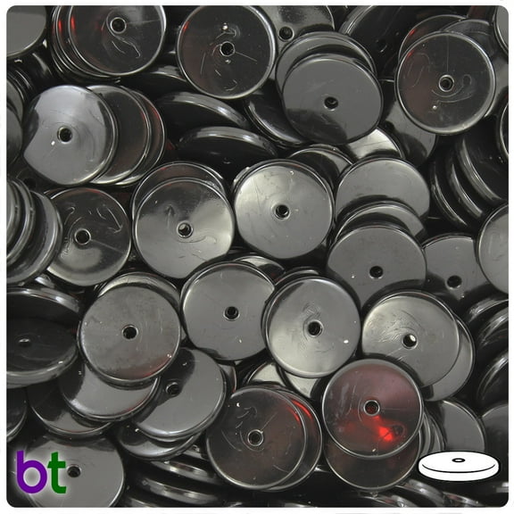 BeadTin Black Opaque 14mm Small Hole Plastic Discs (175pcs)