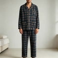 thumbnail image 4 of Ecqkame Cotton Pajamas for Men Set Plaid Long Sleeve Lapel Button Down Tops Elastic Waist Pants Casual Comfy 2 Piece Sleepwear Sets Black XXL, 4 of 5