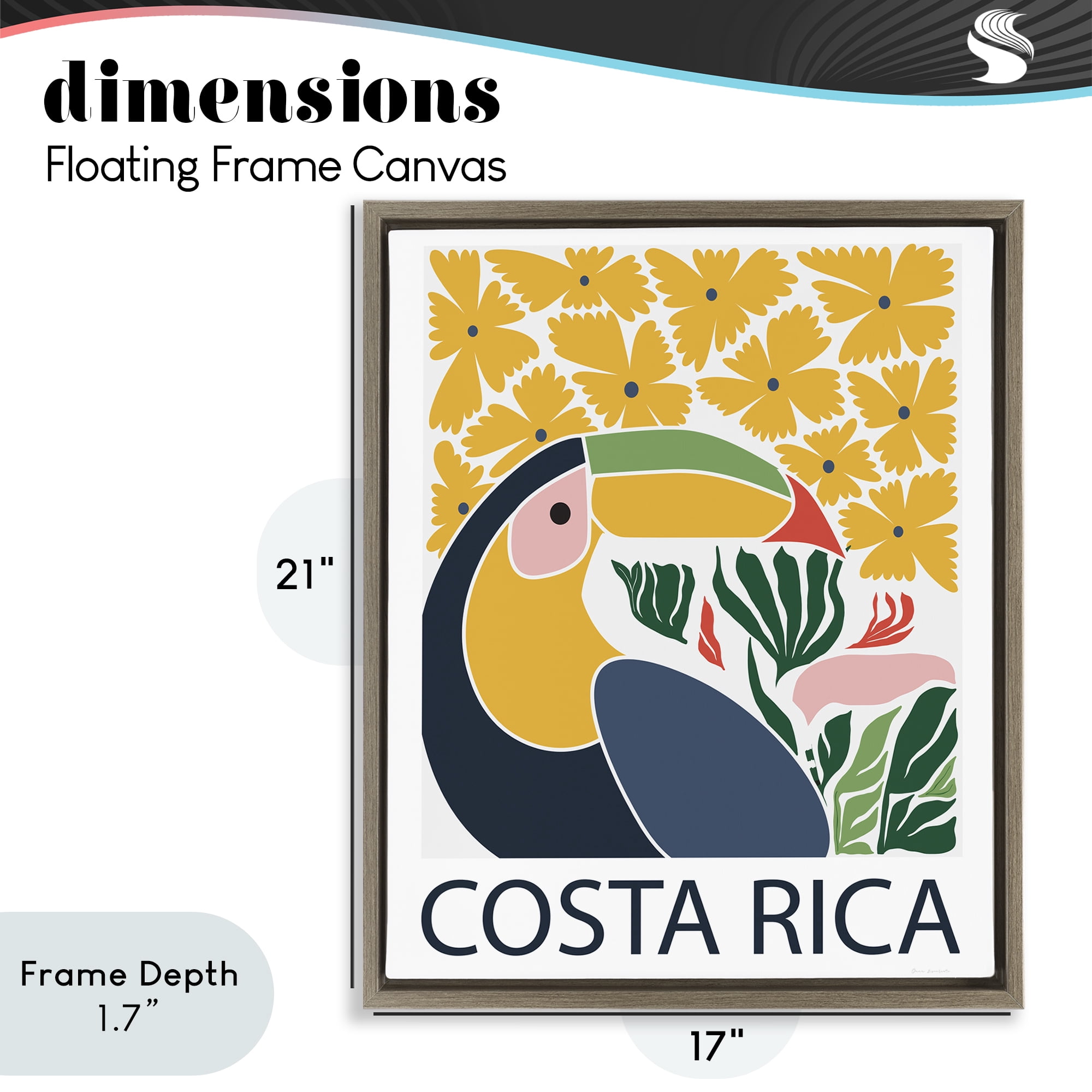 Stupell Industries Tropical Toucan & Flowers Brown Framed Floater Canvas Wall Art, design by Omar Escalante