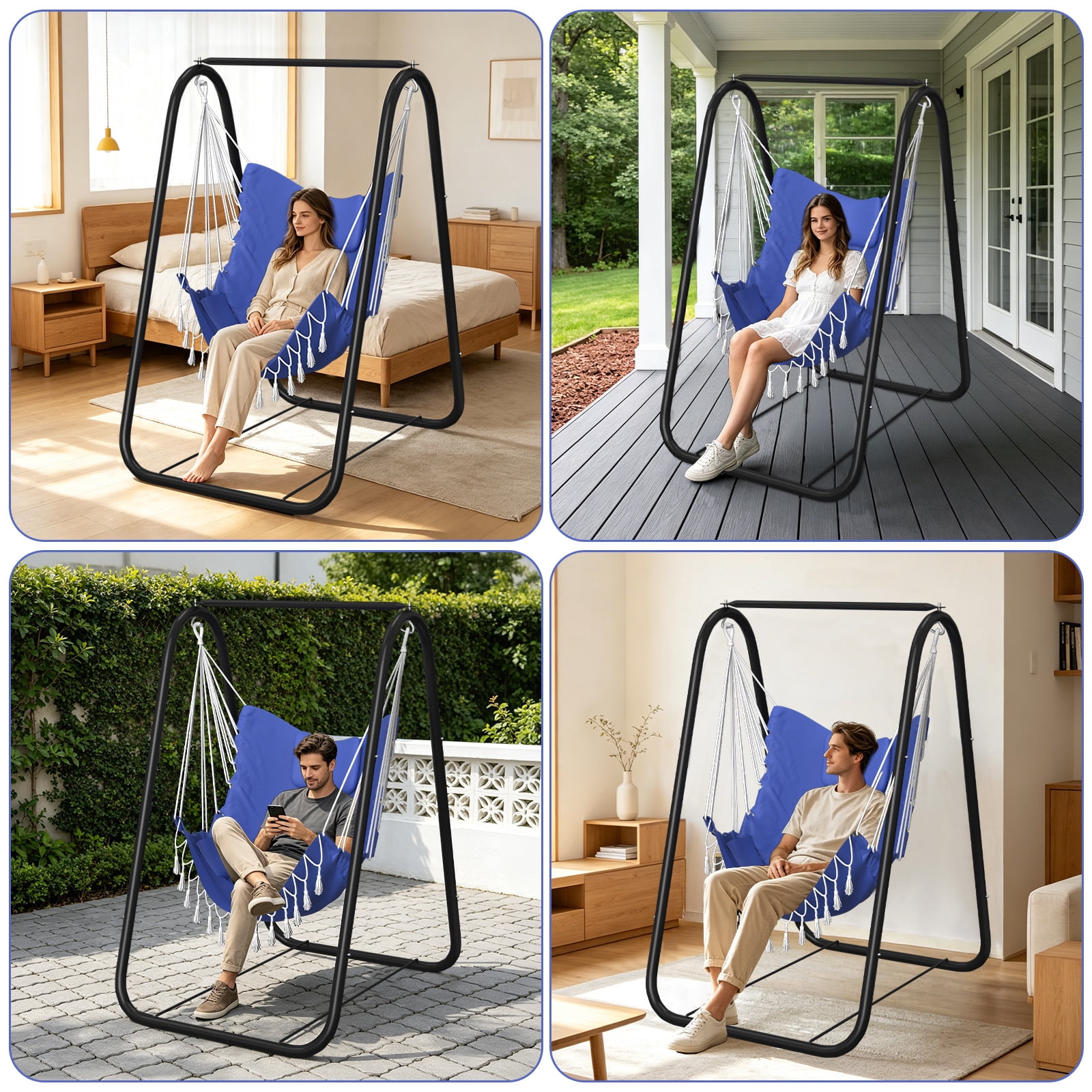 G TALECO GEAR Hammock Chair with Stand, Rustproof Hanging Chair with Stand, Hammock Swing Chair for Indoor and Outdoor Use in Patio, Yard, Garden, Blue