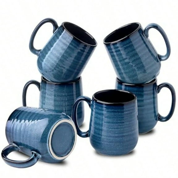 Coffee Mugs Set of 6 12 Ounce Coffee Cups Set with Handle Ceramic Tea Mugs for Kitchen Blue Latte Mugs for Coffee Cocoa Tea Stylish Mug Gift Dishwasher and Microwave Safe