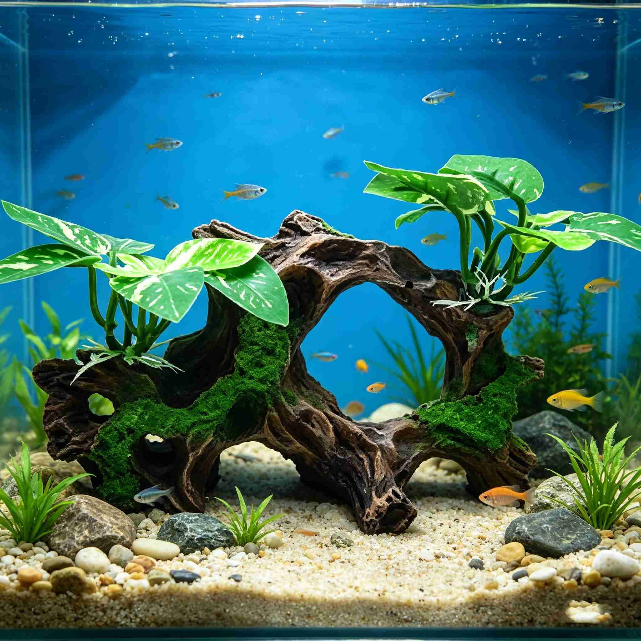 Driftwood Cave Aquarium Decor Set of 8, Silk Aquarium Plants Leaves for Aquarium Decoration and Fish Tank Decoration
