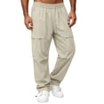 thumbnail image 3 of Afuyipoi Mens Cargo Pants Elastic Waist with Drawstring Windproof Outdoor Sports Jogger Trousers Khaki Size 2XL, 3 of 9