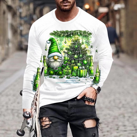 KeShDi Christmas Thermal Shirts for Men Casual Round Neck Long Sleeve Pullover Christmas Printed T-Shirt Blouse Tops Green 4X