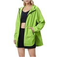 thumbnail image 3 of DYTTDG Women's Lightweight Hooded Zip-Up Jacket Long Sleeve Solid Casual Windbreaker Drawstring Waist Zipper Pockets Outerwear, 3 of 8