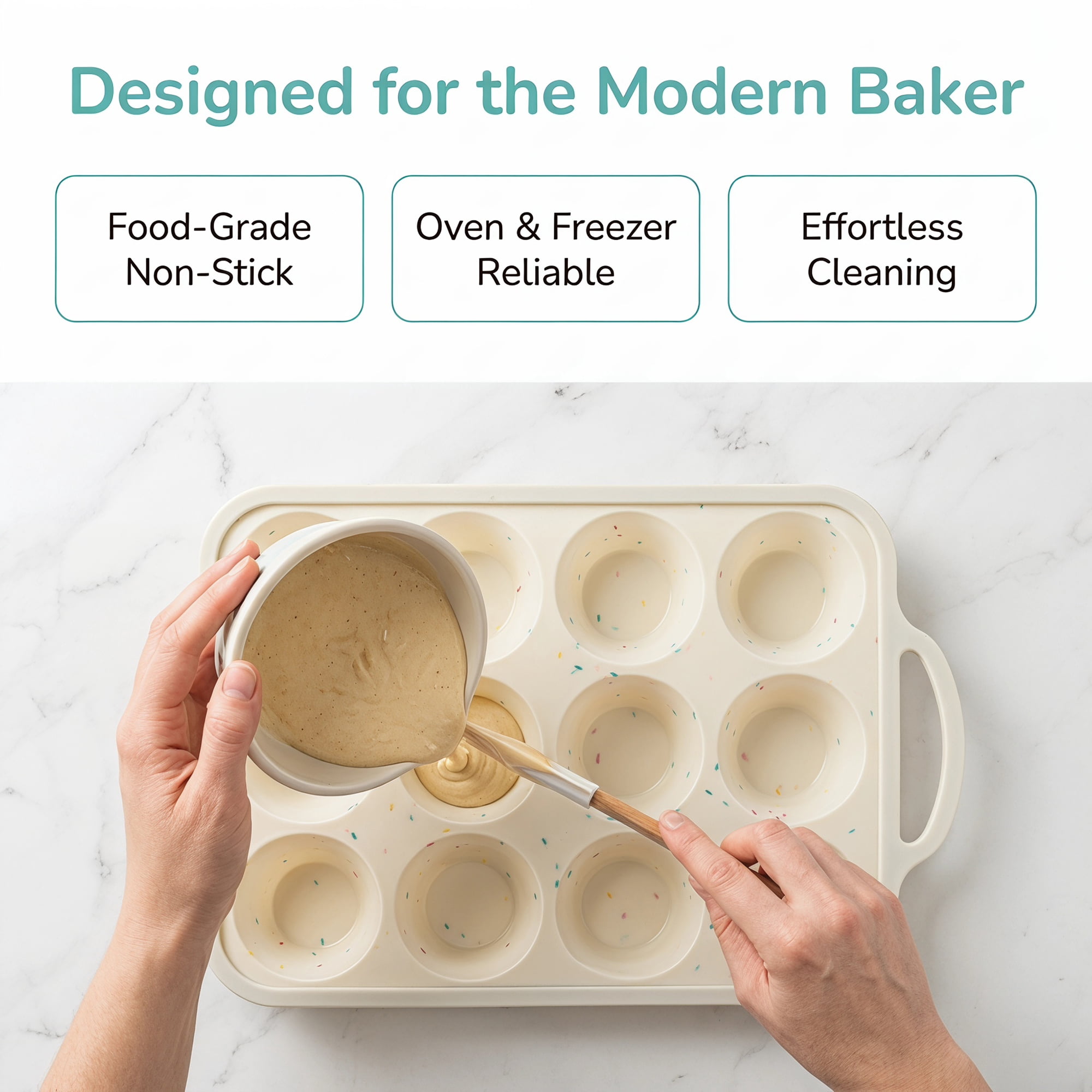 Unique Bargains Silicone Baking Pan Nonstick with Dual Handles for Bread Beige 14.8"x9.1"