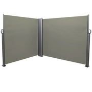 Sunnydaze Corner Patio Retractable Double Privacy Wall Side Awning with Steel Support Pole 10 x 6 Feet, Grey