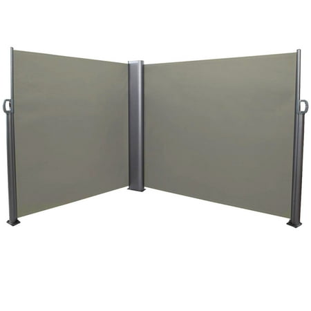 Sunnydaze Corner Patio Retractable Double Privacy Wall Side Awning with Steel Support Pole 10 x 6 Feet, Grey