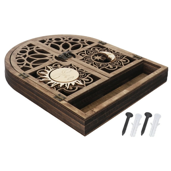 LITTLE HOME Sun and Moon Wooden Shelf for Crystal Display, Gothic Decor, Compact Storage Shelf for Small Plants, Stones, and Decorative Items, 28x22x3cm