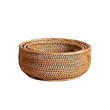 Handwoven Rattan Fruit Tray Round Woven Basket For Kitchen Counter Natural Wicker Storage Basket For Snacks Bread And Vegetables Key Jewelry Holder