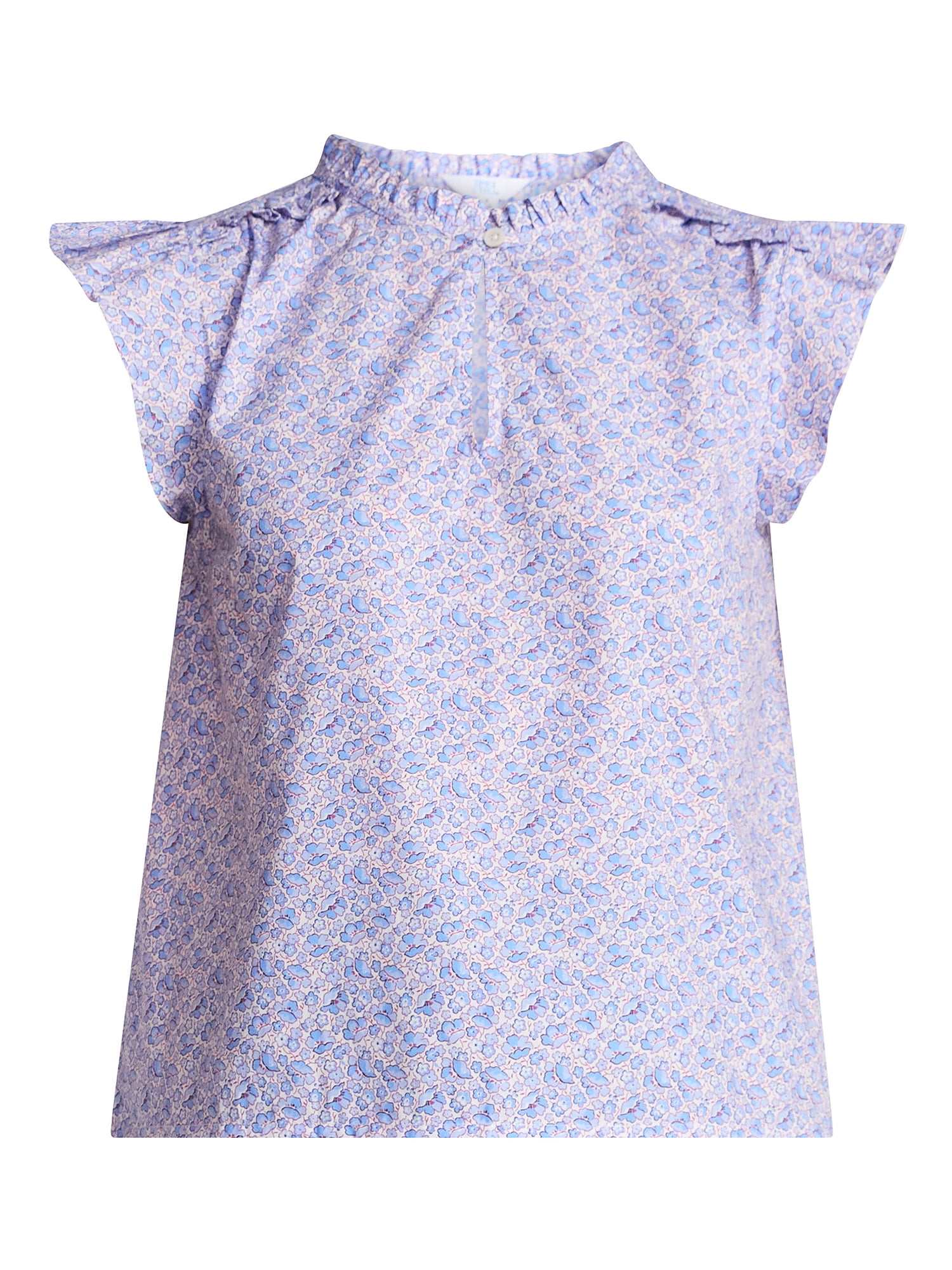 Time and Tru Women's Cotton Split Neck Top with Flutter Sleeves, Sizes XS-XXXL
