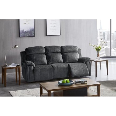New Classic Furniture Tango Polyester Fabric Power Recliner Sofa in Shadow Gray