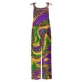 thumbnail image 4 of DDAPJ pyju Mardi Gras Jumpsuit for Women Carnival Themed Mask Print Casual Loose Adjustable Straps Wide Leg Rompers Holiday Parade Party Overalls Z-Purple M, 4 of 5