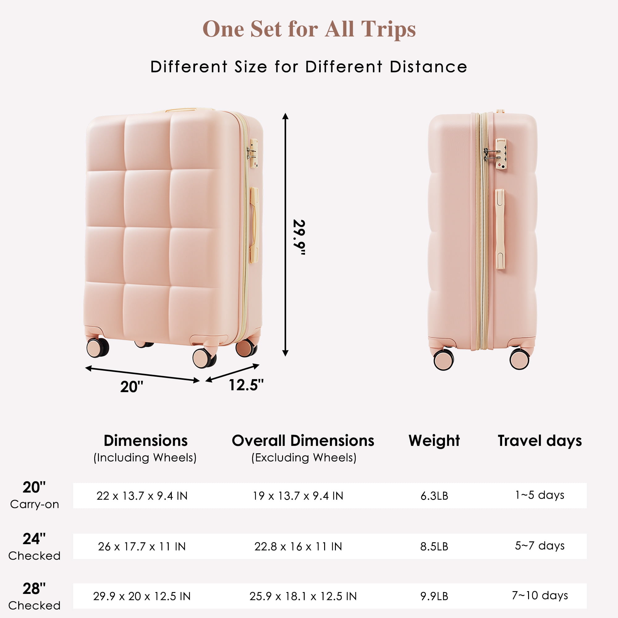 Aukfa Luggage Set, 3 Piece Expandable Hardshell Suitcase with USB Port and Cup Holders, Spinner Wheels, Pink