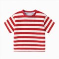 thumbnail image 4 of KPOPLK Boys Shirts Short Sleeve T-Shirts Kids Basic Stripe Crew Neck Tops Casual Cotton Tees Clothes Size 7-8 Years,Red, 4 of 4