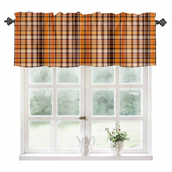 Orange Black Plaid Kitchen Valances for Windows 42x12 Inch Kitchen Curtains Valances Rod Pocket Farmhouse Buffalo Lattice Gingham Bathroom Window Valances for Window Treatment Decor