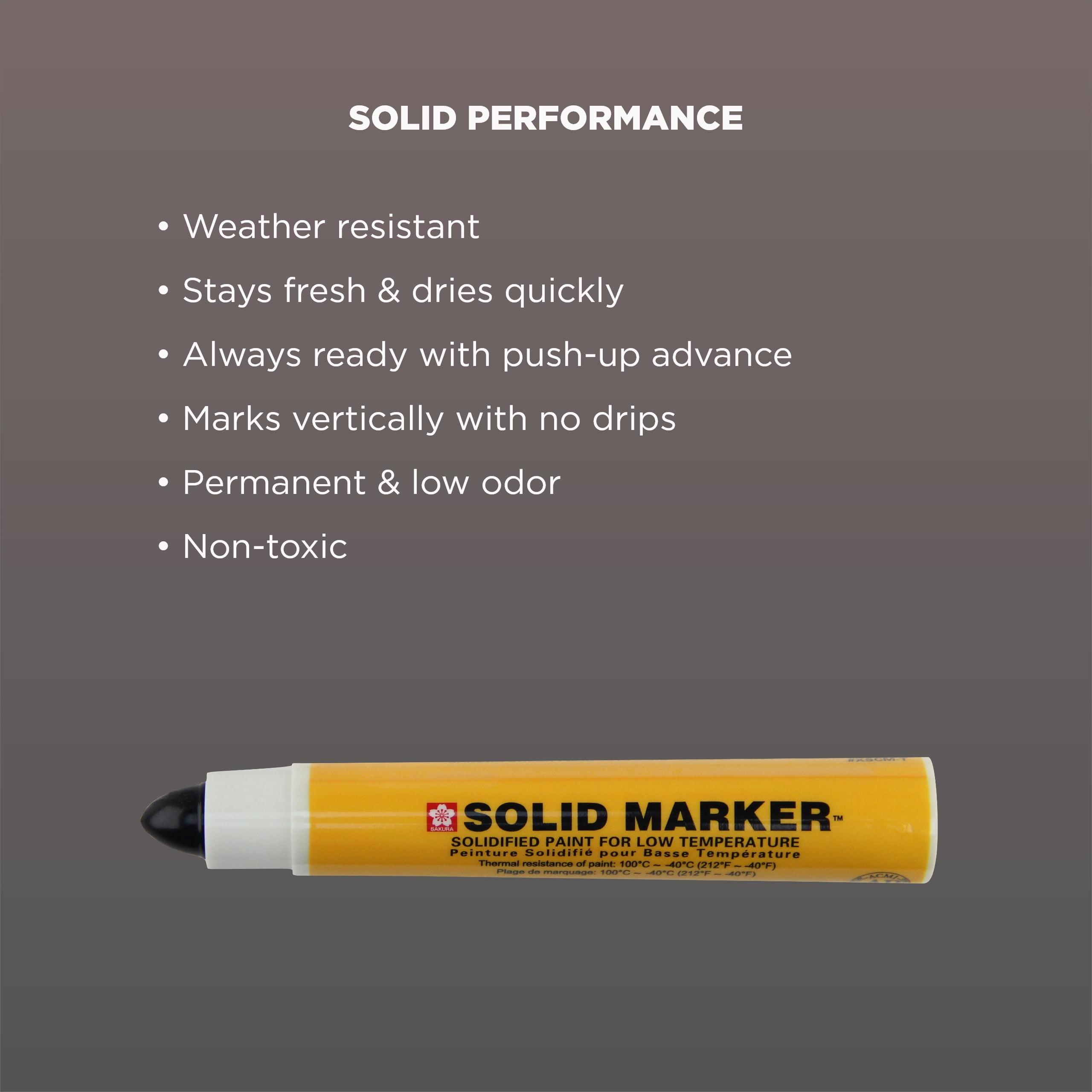 SAKURA Mini Barrel Solid Paint Markers with Push Up Tip - Low Temperature Permanent Marker Pens - Window, Wood, & Glass Marker - 10 mm Tip - Black Paint - 12 Pack