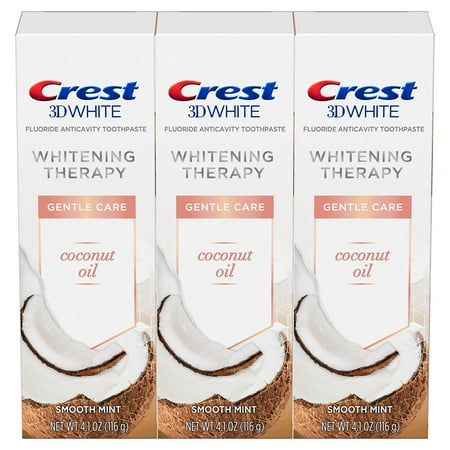 Crest 3D White Whitening Therapy Gentle Care Coconut Oil Fluoride Toothpaste, Smooth Mint, 4.1 Oz (3 Pack)