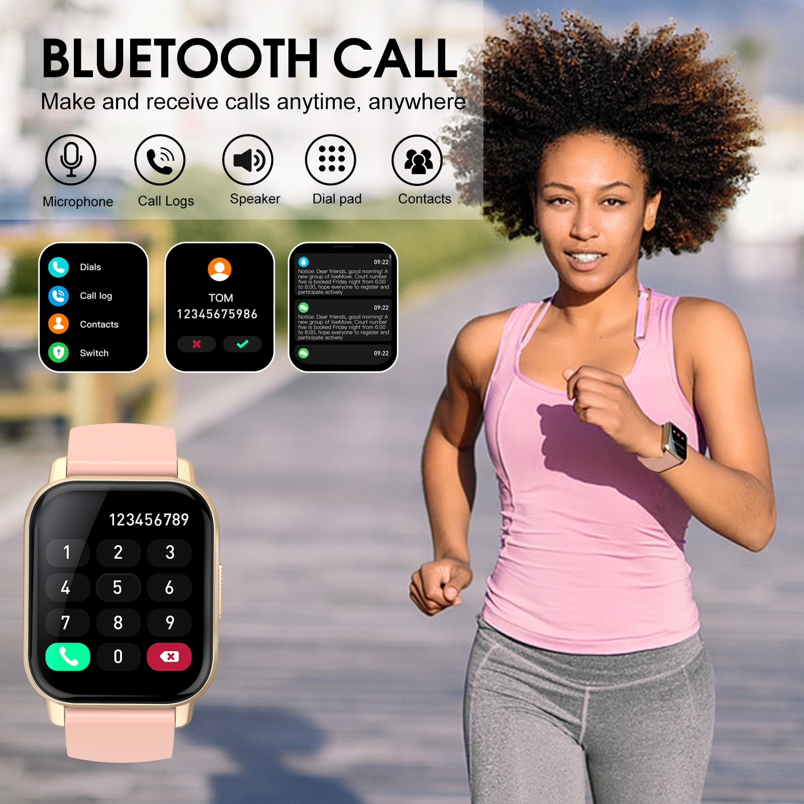 Smart Watch for Women Android IOS with Bluetooth Call, 1.85" Touch Screen 112+ Sport Modes Fitness Tracker, IP68 Waterproof Smartwatch, Gift Idea, Pink