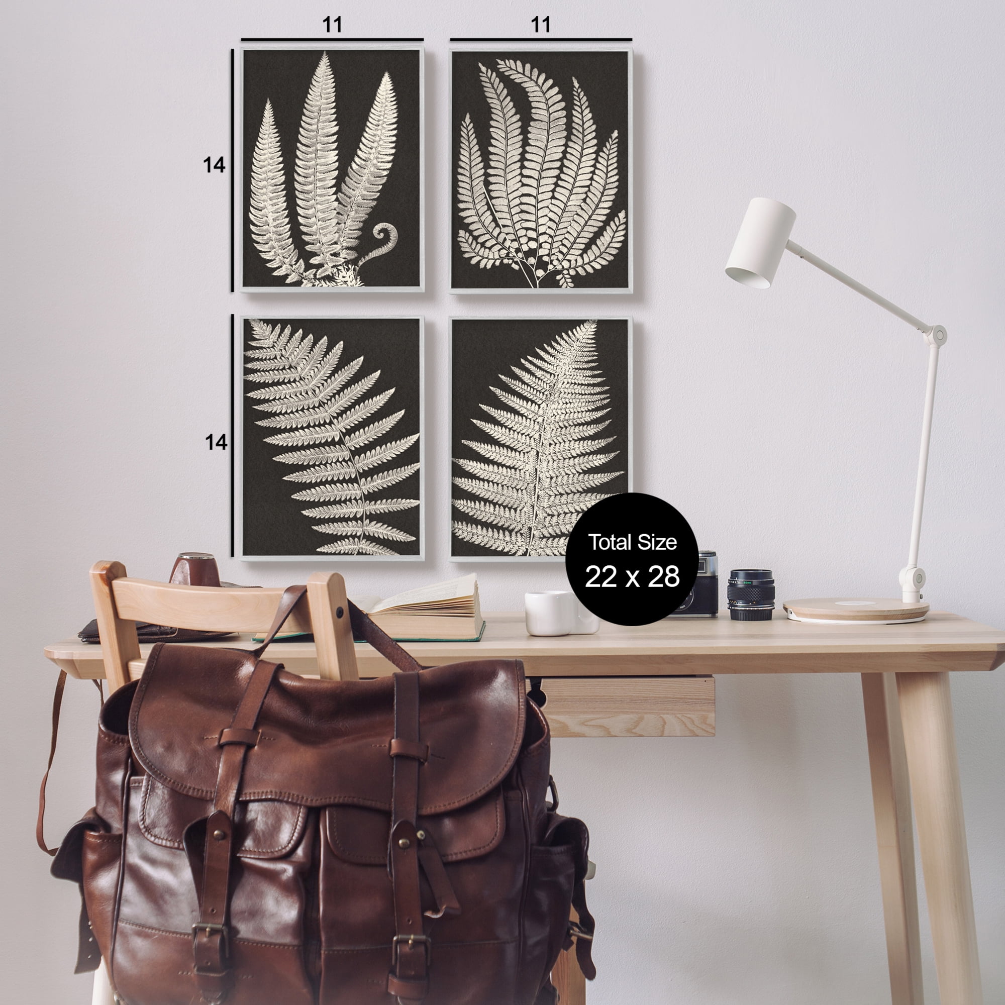 Stupell Vintage Nature Fern Leaf Silhouettes Botanical & Floral Painting Gray Framed Art Print Wall Art, Set of 4