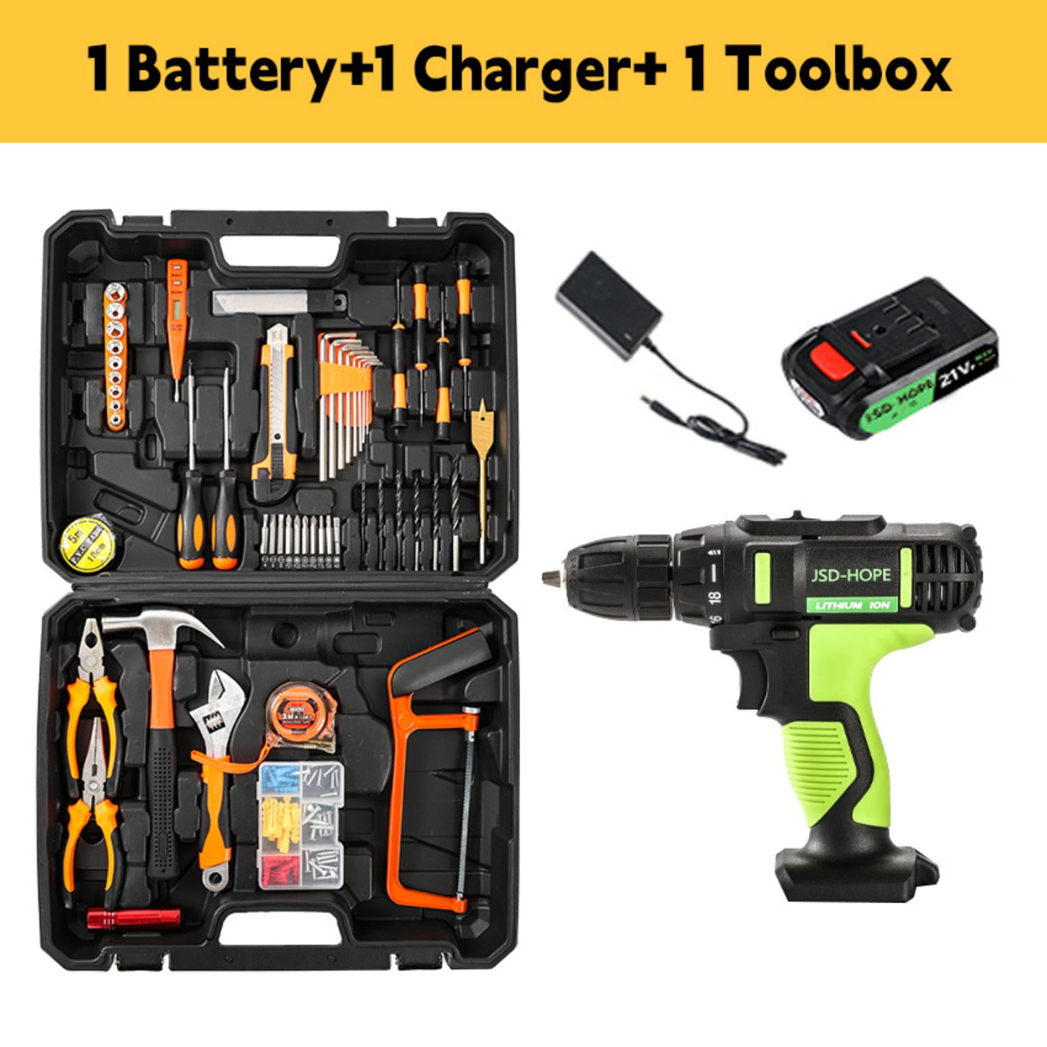 21VF Cordless Drill/Driver, 2-Speed Lithium-Ion with Impact Function, 3-in-1 Electric Power Tool
