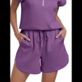thumbnail image 2 of Pantalones Cortos Deportivos con Cordón para Mujer, de Cintura Alta, para Hacer Ejercicio en Verano, con Bolsillos. Uva Morada M, 2 of 7