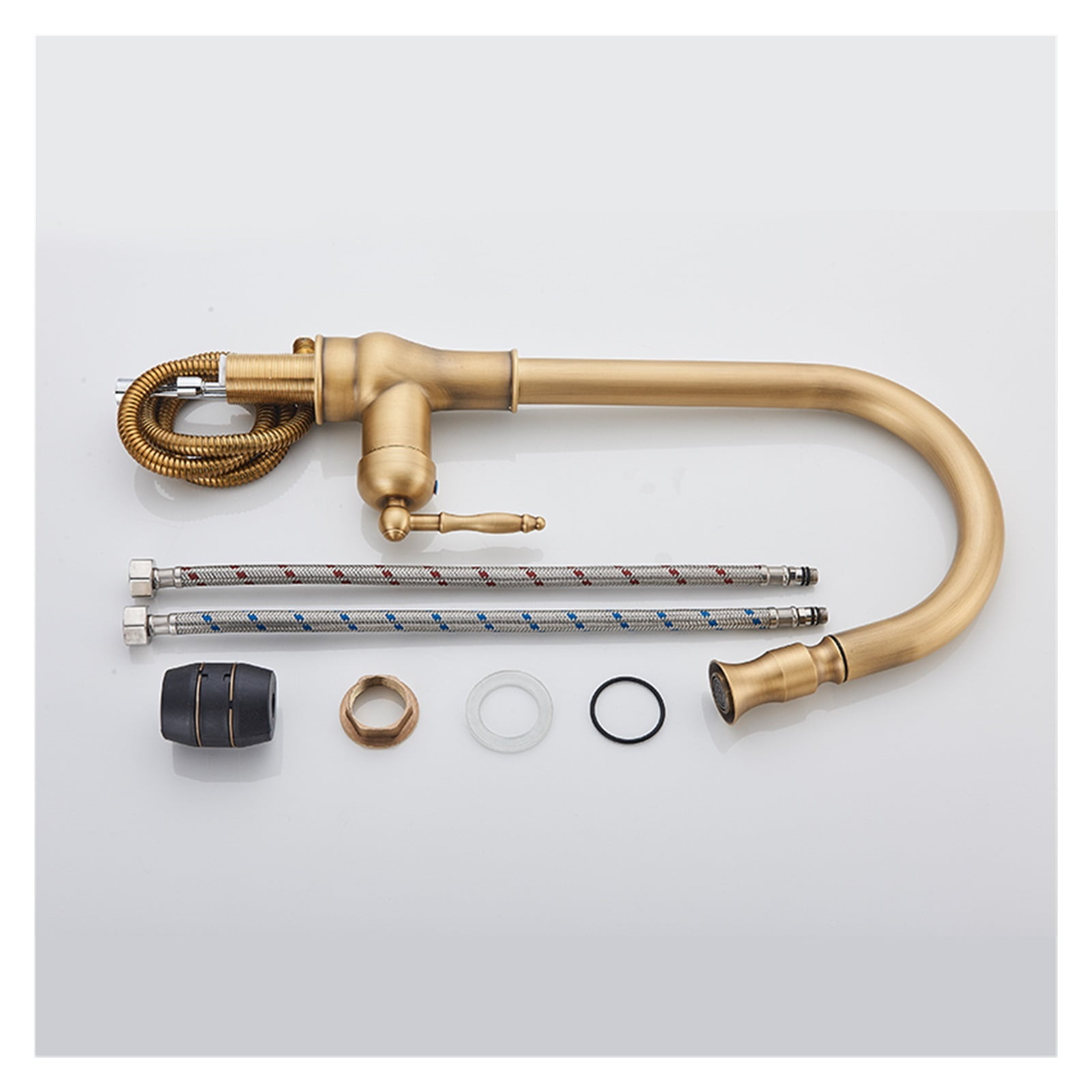 Antique Brass Kitchen Faucet Pull Out Kitchen Sink Faucet Single Handle Faucet 360 Rotate Kitchen Tap Hot Cold Water Mixer Crane ,Easy to Install