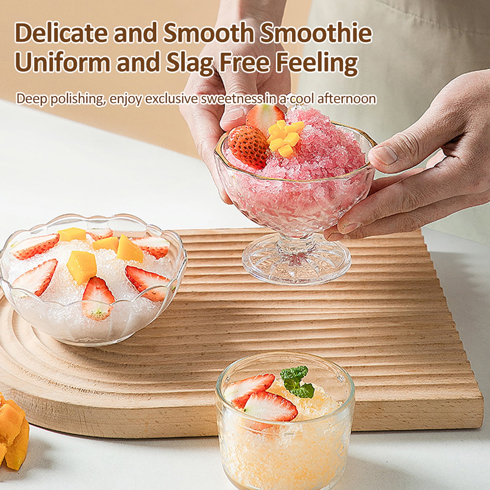 YAHHU Manual Ice Shaver Machine, Portable Crushed Ice Maker and Snow Cone Machine for Party, Home DIY Ice Cream, Slushy, and Shaved Ice, White Color (10.63 in / 27 cm)