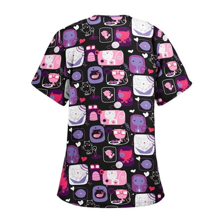 

Ladies Summer Fall Short Sleeve Top Scrub Work Office V Neck Graphic Top for Women 2022 A6
