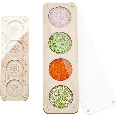 1 Set 2Pcs Wooden Jewelry Storage Tray with Glass Lid 2 Sizes Wood Bead Board with Lid 4 Slot Old Lace Bead Storage Organize for Beads Bracelets and Small Accessories